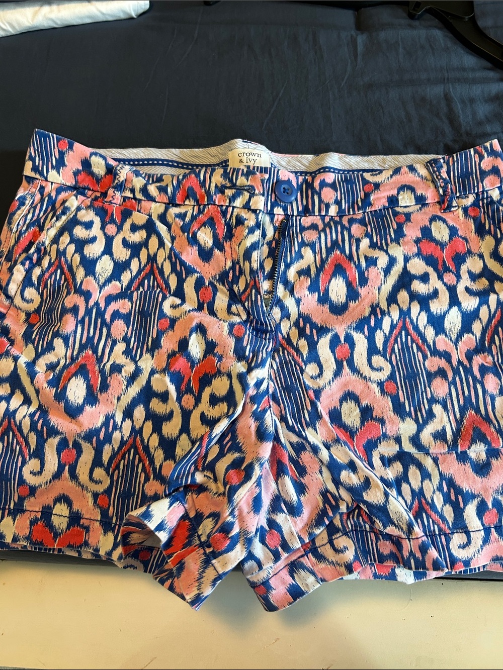 crown & ivy Navy, Pink and Cream Printed Women's Jean Shorts